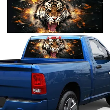 3 Veľkostiach, Auto Nálepky Plameň Tiger Pokožku Hlavy Zadné Okno Grafické Odtlačkový Odtieň Nálepka Pre Vozidlo Suv, Jeep