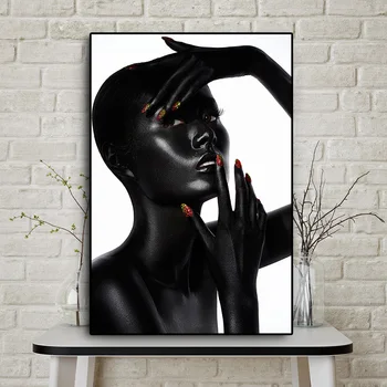 Sexy Čierne Africké Nahé Woma a Červené Nechty, olejomaľba na Plátne Cuadros Plagáty a Tlačí na Steny Umenie Obrázok pre Obývacia Izba