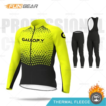Zimné Mužov Bunda Cyklistické Oblečenie 2020 Pro Team Jersey Nastaviť Fluorescenčné Farby S Dlhým Rukávom Jednotné Thermal Fleece Športové Bicykli