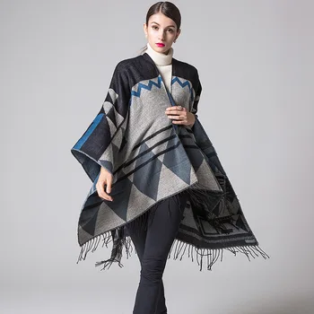 Nová móda jeseň zimnej dámskej módy geometrické strapec šatkou teplé, hrubé veľké veľkosti, slávy štýl pohodlné voľné pončo