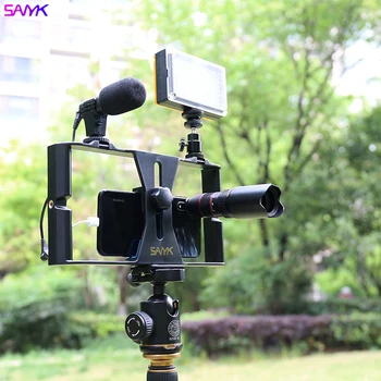 SANYK 5 v 1 Telefón Stabilizátor Vlogging Live Vysielanie LED Selfie Svetlo Smartphone Video Súpravy Súpravy S Mikrofónom