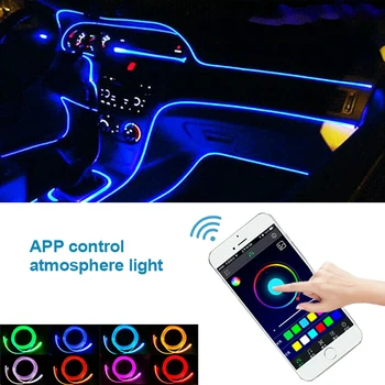 Optické Vlákna RGB LED Auto, Interiér, osvetlenie, Lampy, Dekor Auto Atmosféru Svetla, Pásy, Drôty Tvarovanie Lampa IOS/Android App Control