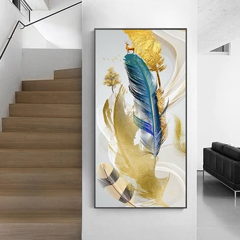 Nordic Abstraktné Farebné Perie s Zlatý Jeleň Bohaté Strom Plátno, Maľovanie obrazov na Stenu pre Obývacia Izba Cuadros Domova