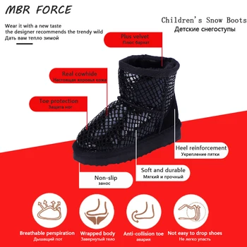 MBR SILY 2020 Nové zimné deti sneh topánky chlapci dievčatá Originálne kožené členkové topánky, teplé a Nepremokavé oblečenie pre deti topánky