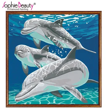 Móda Nové, Plná Živice Námestie 5D Pastd Diamond Maľovanie Cross Stitch Vyšívanie, Plavidlá Diamond mozaiky Výšivky delfíny