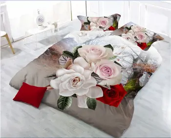 Hot Predaj 2018 Nové 3D posteľná bielizeň Sady Reaktívne Tlač Kvety Vzor Deka Kryt Posteľ List Vankúš 4PCS