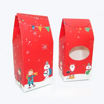 10pcs Červená Vianočné Party Candy Boxy s Oknom Papier Santa Claus Snehuliak Nugát Box Šťastný Nový Rok Láskavosti Darčekové Balenie Tašky