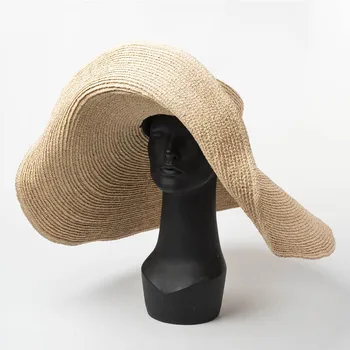 Elegantný Prírodný 25 cm Extra Veľké Raffia Klobúk Široký Okraj Kentucky Derby Klobúk Ženy Floppy Letné Pláž Hat Veľké Slamy Slnko Klobúk chapeau