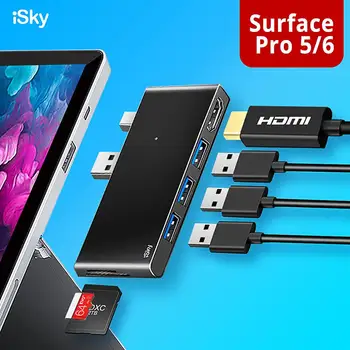 ISky pre Microsoft Surface USB Hub Pro5 Pro6 Pro2017 USB Rozšírenie HDMI SD TF 6in1 Mini DP Externý USB Povrchu Pro 34567