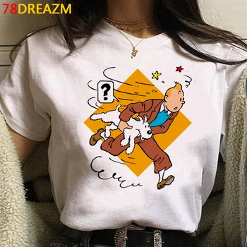 Kawaii Tintin T Shirt Ženy Zábavné Letné Topy Cartoon T-tričko Grunge kórejský Štýl Grafiky Tees Harajuku Unisex tričko Žena