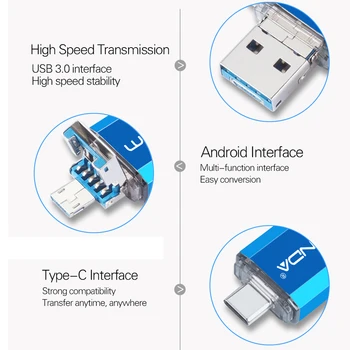 WANSENDA USB Flash 3 v 1 s rozhraním USB 3.0 a Typ-C Micro USB Pero Disku 512 gb diskom 256 GB 128 GB 64 GB 32 GB USB OTG kl ' úč