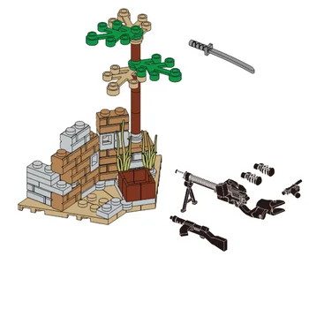 Vojenské Série WW2 Zničiť bojové scény Vojak simulácia výcvikovej základni Mini zbraň DIY Model Stavebné kamene, Tehly, Hračky, Darčeky