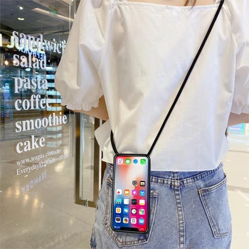 Mäkké Silikónové TPU puzdro pre Huawei P Smart Pro S Z PSmart Plus G330 U8825D P20 Lite 2018 2019 Kryt Telefónu Náhrdelník Crossbody Lano