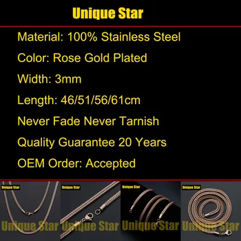 3ks/veľa 3mm Nehrdzavejúcej Ocele Rose Gold/Rainbow Foxtail Reťazca Náhrdelník pre Mužov WholesaleHip Hop Franco Reťaze Dropshipping