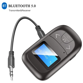 T14 Bluetooth 5.0 Audio Vysielač Prijímač s LED Displej 3.5 mm AUX Wireless Music Adaptér pre Auto, PC Reproduktor