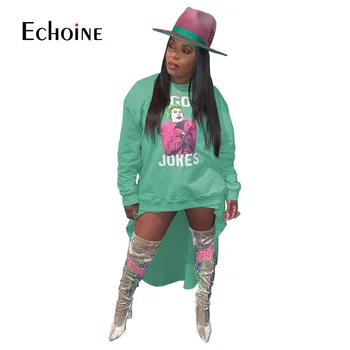 Echoine 2020 Jeseň Zima Ženy Znak Tlače Nepravidelný späť swing Mikina Streetwear Módy Dlhý Rukáv Pulóver oblečenie