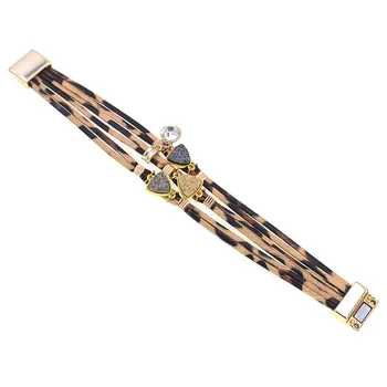 WELLMORE 2 farby Leopard Kožené Náramky pre Ženy Móda magnet Náramky & Bangles Viacvrstvových Široký Zábal Náramok šperky