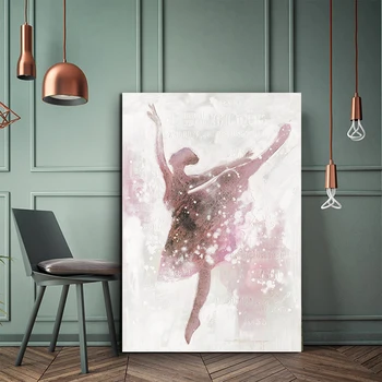 Ružová Balerína Dievča Plátno Na Maľovanie Nordic Wall Art Plagát, Obraz Domova Detí, Spálňa, Obývacia Izba Domova Plagát