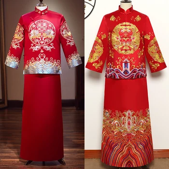 Hot Predaj Čínskej Tradičnej Dlhé Svadobné Šaty Šaty, nové Ženícha Dragon Kostým Vintage Oblečenie Elegantné Orientálna Tang Nosiť Obleky