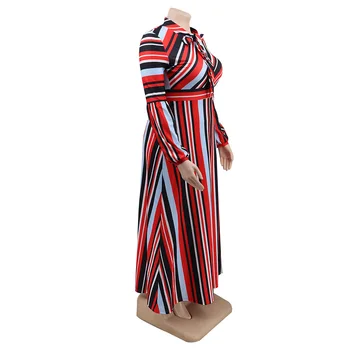 Večierok Jeseň Zima Plus Veľkosť Maxi Šaty Žien 5XL 2020 Dlhý Rukáv Prúžok Tlače Elegantné Veľké Šaty Pre Dámy Vestidos