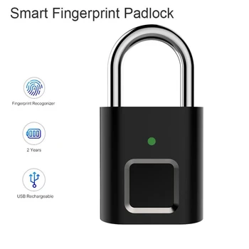 Keyless USB nabíjanie dverí zamky odtlačkov prstov smart visiaci zámok rýchlo odomknúť zinok, zliatiny kovov batožiny zámok 10 odtlačky prstov