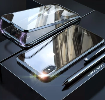 Luxusné 360 celého Tela puzdro Pre iPhone XR Prípade 7 8 Plus X 10 XS Max Priehľadný Sklenený Kryt Pre iPhone 7Plus 8Plus Magnetické Prípade