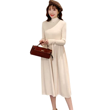 19118# Jeseň kórejský Módne Pletené Materskej Šaty Bodycon Slim Oblečenie pre Tehotné Ženy Elegantné Zimné Tehotenstva Oblečenie