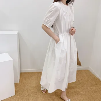 Hzirip Hot Retro Elegantné Kórejská Verzia Sladké Bublina Rukávy Wild Skladaný Slim Bežné Vysoký Pás Vysoká Kvalita-Line Ženy Šaty