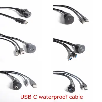 Dual port USB Typu C 2.0 3.0 3.1 a USB 2.0 3.0 mužmi AUX držiak do Auta Flush Nepremokavé Predlžovací Kábel 1m 3 FT