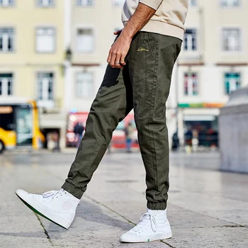 KUEGOU 2020 Jeseň Bavlna Výšivky Armády Zelené Nohavice Mužov Streetwear Sweatpant Jogger Nohavice Pre Hip Hop Trati Nohavice 0948