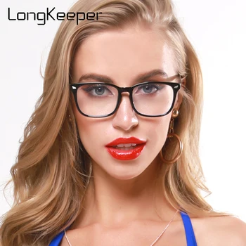 LongKeeper Vintage Námestie Okuliare Ženy Muži 2020 Módne Nit Predstavenie Rám Dámske Čierne Transparentné Optické Okuliare