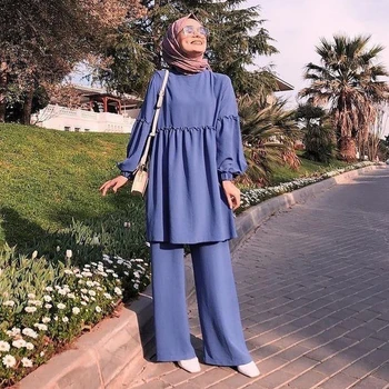 Ramadánu Dve Dielna Sada Moslimských Žien Sady Arabských Turecko Islam Pevné Topy a Dlhé Nohavice Islamské Oblečenie Abaya Musulman Komplety
