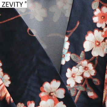 Zevity 2021 Ženy Vintage Kríž V Krku Kvetinový Tlač Kimono Blúzka Žena Luk Krídla Bežné Halena Košele Elegantné Blusas Topy LS7605