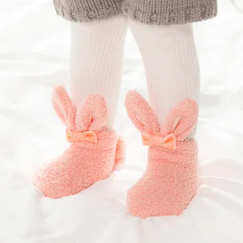 2020 Dieťa Krátke Ponožky Jeseň Zima Novorodenca Roztomilý Králik Luk-uzol Ponožka Dieťa Deti Coral fleece Proti Sklzu Ponožky pre Chlapcov, Dievčatá