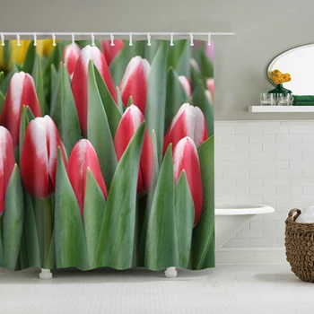 Farebné prírodné Kvety Nepremokavé Polyesterové Sprchové Závesy Eco-friendly Vysokej Kvality Kúpeľňa Záclony Nevidiacich Do Kúpeľne