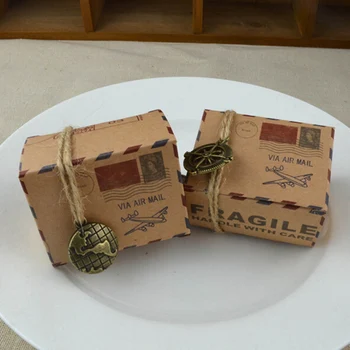 50pcs Nové Pečiatka Dizajn Svadobné Vintage Candy Box Balenie Čokolády Kraft Darčeka Svadobné Zdvorilosti A Dary Taška Strana Dodávky