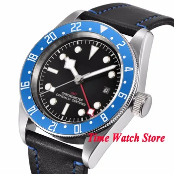Corgeut 41mm GMT 5ATM automatické pánske hodinky dual time zone black strile dial svetelný zafírové sklo vode odolnosť