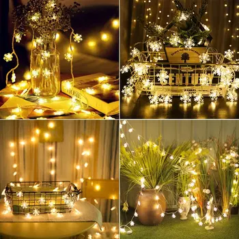 10 ft 20 LED 20 ft 40 LED Rozprávkových Svetiel Vianočné Svetlo Snowflake String Svetlá na batériový Ligotať Osvetlenie Závesné Dekor D30