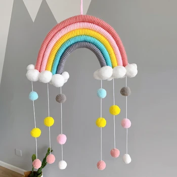 26*50 cm Tkané Rainbow Loptu Prívesok Ručné Tkanie Ornament Nordic Deti Miestnosti Visí Ozdoby Balkón Domov Stenu detská Izba Decor