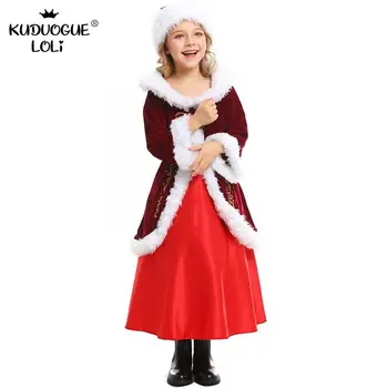 Vianočný Kostým, Večerné Šaty Žien Dievča Klasické Červené Víno s Dlhým Rukávom Queen Palác Strany Rodič-dieťa Roztomilé Oblečenie pre Santa Claus