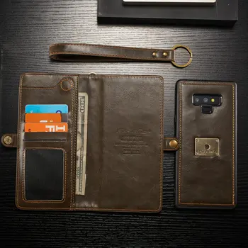 CaseMe Peňaženky puzdro Pre Samsung Galaxy Note 9 s Zápästie Bezdrôtové Nabíjanie Magnetické 2 v 1 Flip Kabelku Odnímateľný Telefón Prípade