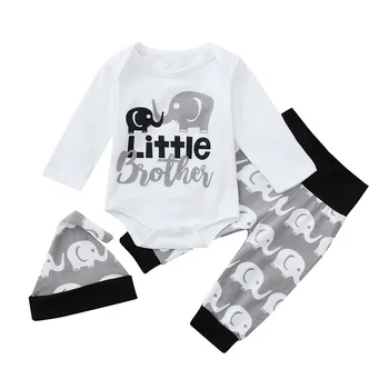 Jar Dieťa Detské Oblečenie Oblečenie Baby Boy List Vytlačený Romper Topy Cartoon Nohavice, Klobúk Nastaviť Deti Malý Brat Vyhovuje #BL5