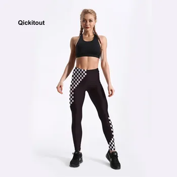 Qickitout Sexy Módne Čierno-Biely Štvorec šitie Vytlačené Ženské Fitness Legíny dámske Cvičenie Vzorky Elastické Nohavice