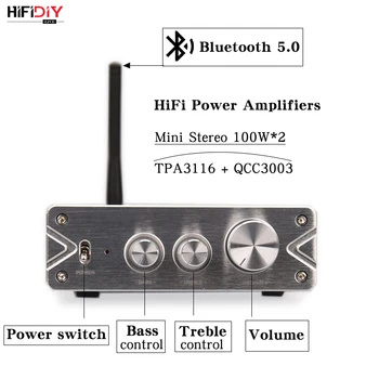 HIFIDIY LIVE HiFi 2.0 Full Digital Audio Zosilňovač 100W*2 Bluetooth 5.0 QCC3003 TPA3116 tonálne výšok a basov nastavenie