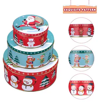 3ks Vianočný Darček Prípade Candy Plechovky Plech Cookie Plechovky Cukríky, Keksy Liečbu Boxy Kolo Cookie Jar Candy Úložný Box