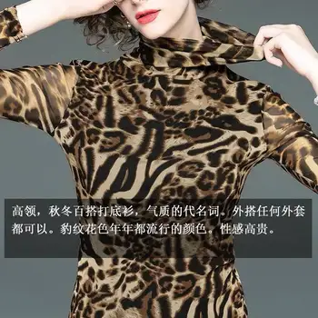 Blúzka Ženy Leopard Tlač Žien Dlhým Rukávom Top Tepelnej Turtleneck Slim-Fit Vytlačené Košele Blusas Ropa De Mujer