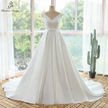 Luxusné saténové svadobné šaty 2020 transparentné nevesta šaty župan de mariee nášivka bez rukávov svadobné šaty vestidos de novia