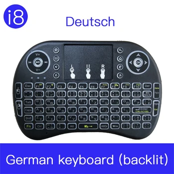 I8 nemecký 7 Podsvietený 2.4 G Mini Bezdrôtovej Deutsche Klávesnica s Touchpadom Myš pre Google Android TV Box, Mini PC, Notebook noAZERTY