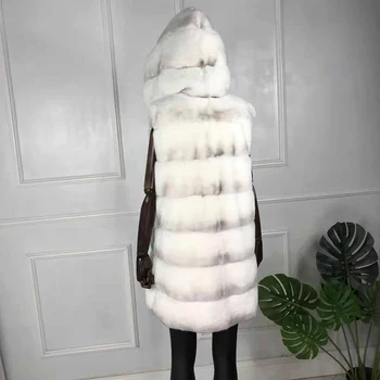 Králik kožušiny vesta skutočné prírodné kožušiny bez rukávov S kapucňou králik kožušinový kabát Nové módy v roku 2019