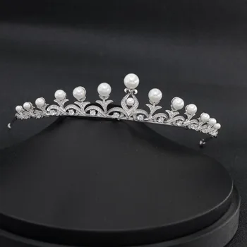 Klasické CZ Zirkónmi Pearl Svadobné Svadobné Tiara Diadem Koruny Ženy Prom Party Vlasy, Šperky, Doplnky CH10046